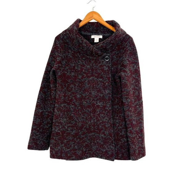 Ellen Tracy Sweaters - Ellen Tracy Wool Blend Sweater Cardigan Sz L Textured Red Gray One‎ Button Front